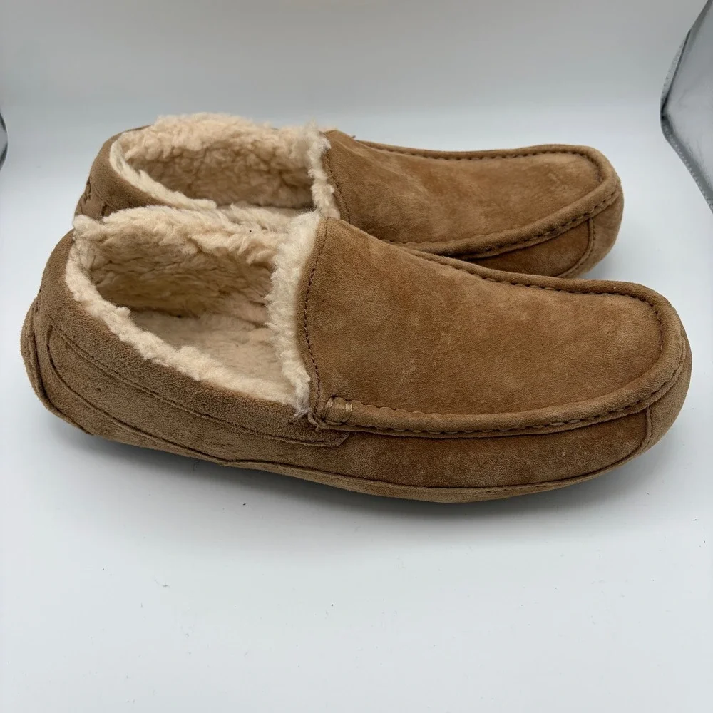 UGG Ascot Moccasin Slippers Mens 11 Chestnut Suede Wool Lined Loafers 5775